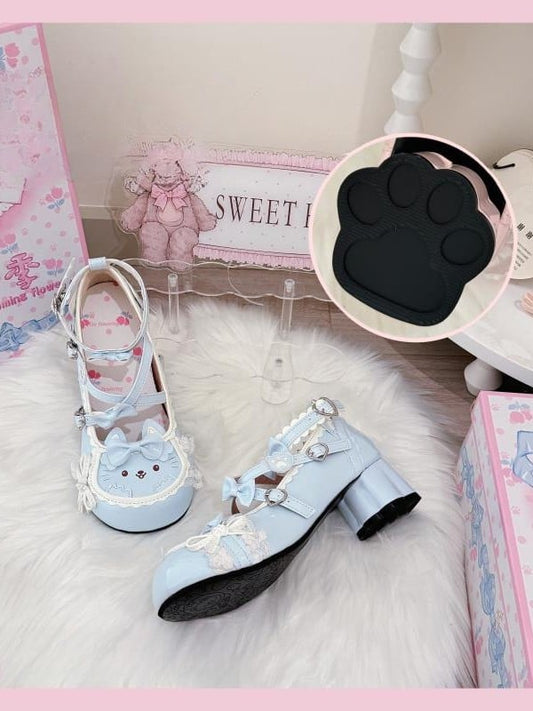 Lace - PU Heels Lolita Details Blue with Mid Sweet Leather