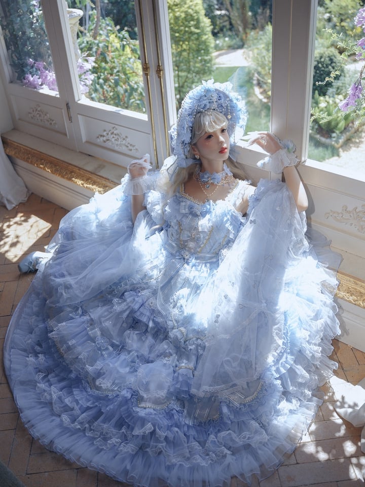 with Hime Dress Bead Lolita Floral Available Length Gorgeous and Blue Plus Accents Floor Hanayome Wedding Sizes