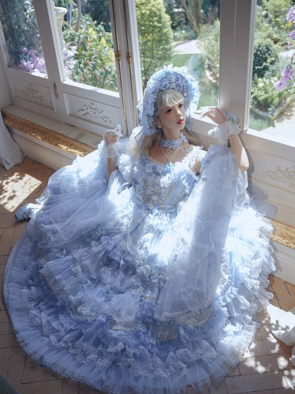 with Hime Dress Bead Lolita Floral Available Length Gorgeous and Blue Plus Accents Floor Hanayome Wedding Sizes