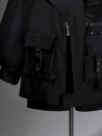 Black Shorts Techwear Jacket Leg + Open Outfit Windbreaker Shoulders Futuristic Warmers -