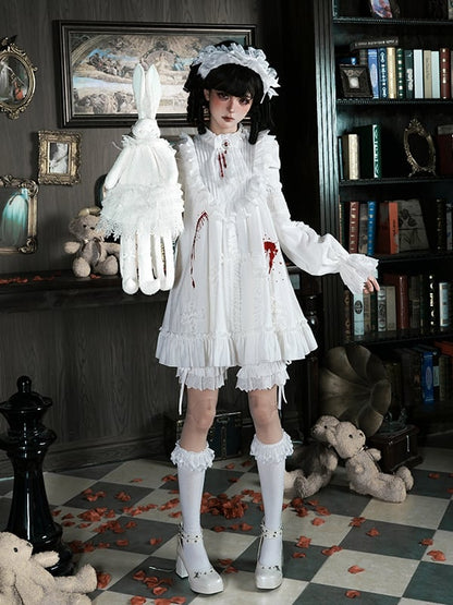 and Version Blood with White Lolita Dress Ruffles Dollcore Shaped Gothic Embroidery Short Cross