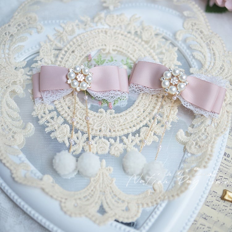 ポンポンチャーム ジライケイ ボウヘアクリップ ピンク/ダスティブルー/クリーミーブルー ダスティホワイト/ライト