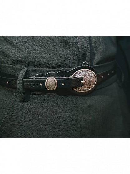 with PU Embossing Wave Silver Buckle Black Water Belt Cheongsam