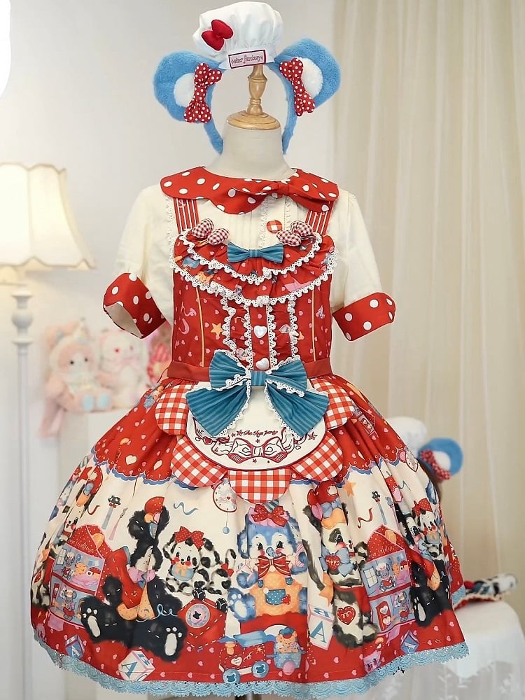 Puppy's Toy House Red Sweet Lolita Overall Dress / Full Set
