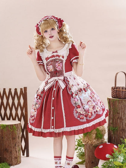 Sweetheart Puff-Sleeve Fruit Print Lolita Dress - Honey Machine