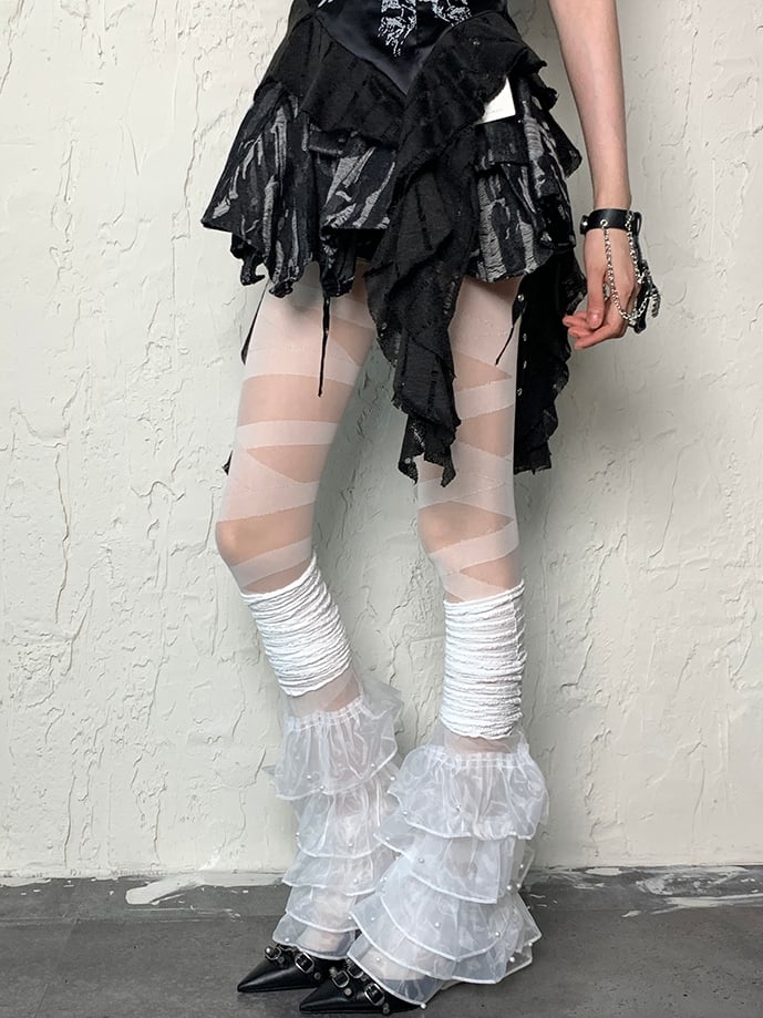 White Y2K Banded Crisscorss Tights