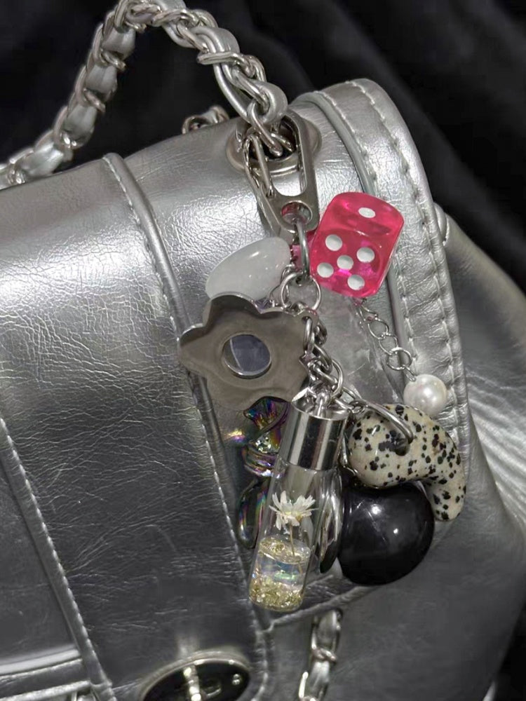 Y2K Silber Würfel Billard Ball Charm Schlüsselanhänger