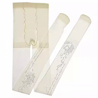 ホワイトの半透けロゼットプリントロリータタイツ