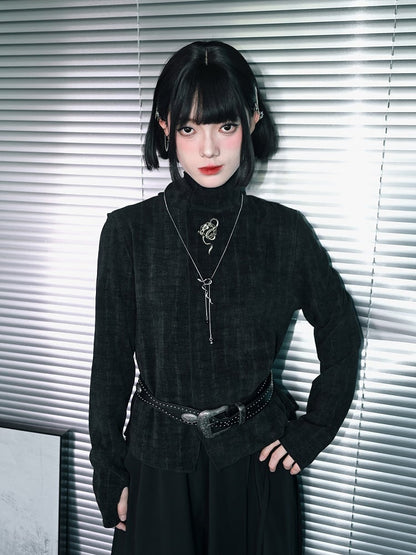 Cheongsam Collar Cuff Dye with High Snake Gradient Thumbhole Top Embroidery Black