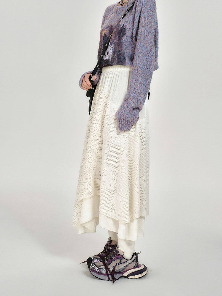 Retro Asymmetrical Design White Lace Skirt - Girlyhalo