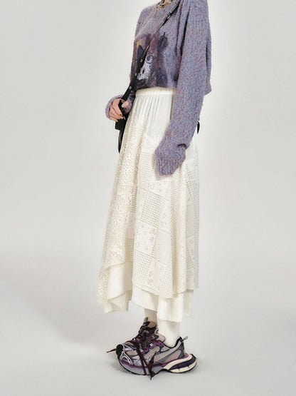 Retro Asymmetrical Design White Lace Skirt - Girlyhalo