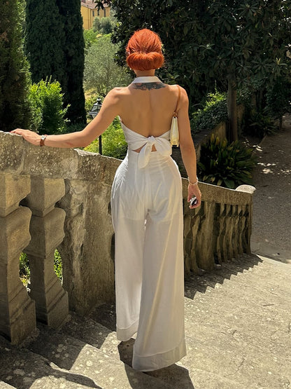 ヴィンテージホワイトハイウエストワイドレッグパンツ