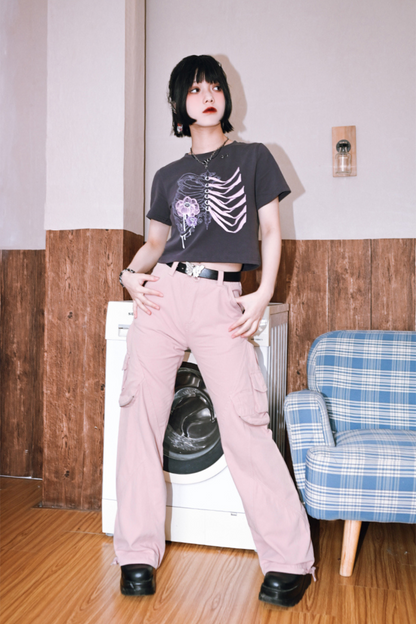 Style Short Flower Top Dark Bone