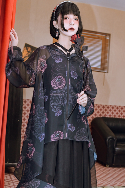 シャツ サンフラワーボーン フード付きシフォン