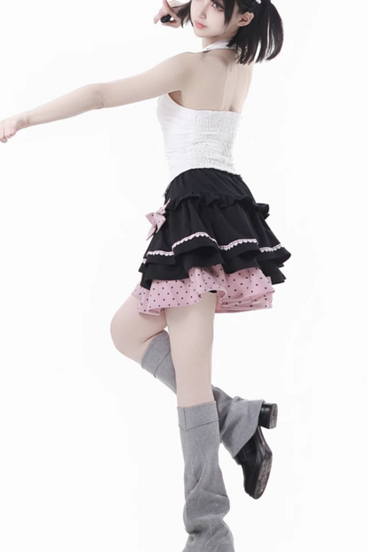 Neckholder-Rock mit Berry Cake-Band, French + Camisole-Top