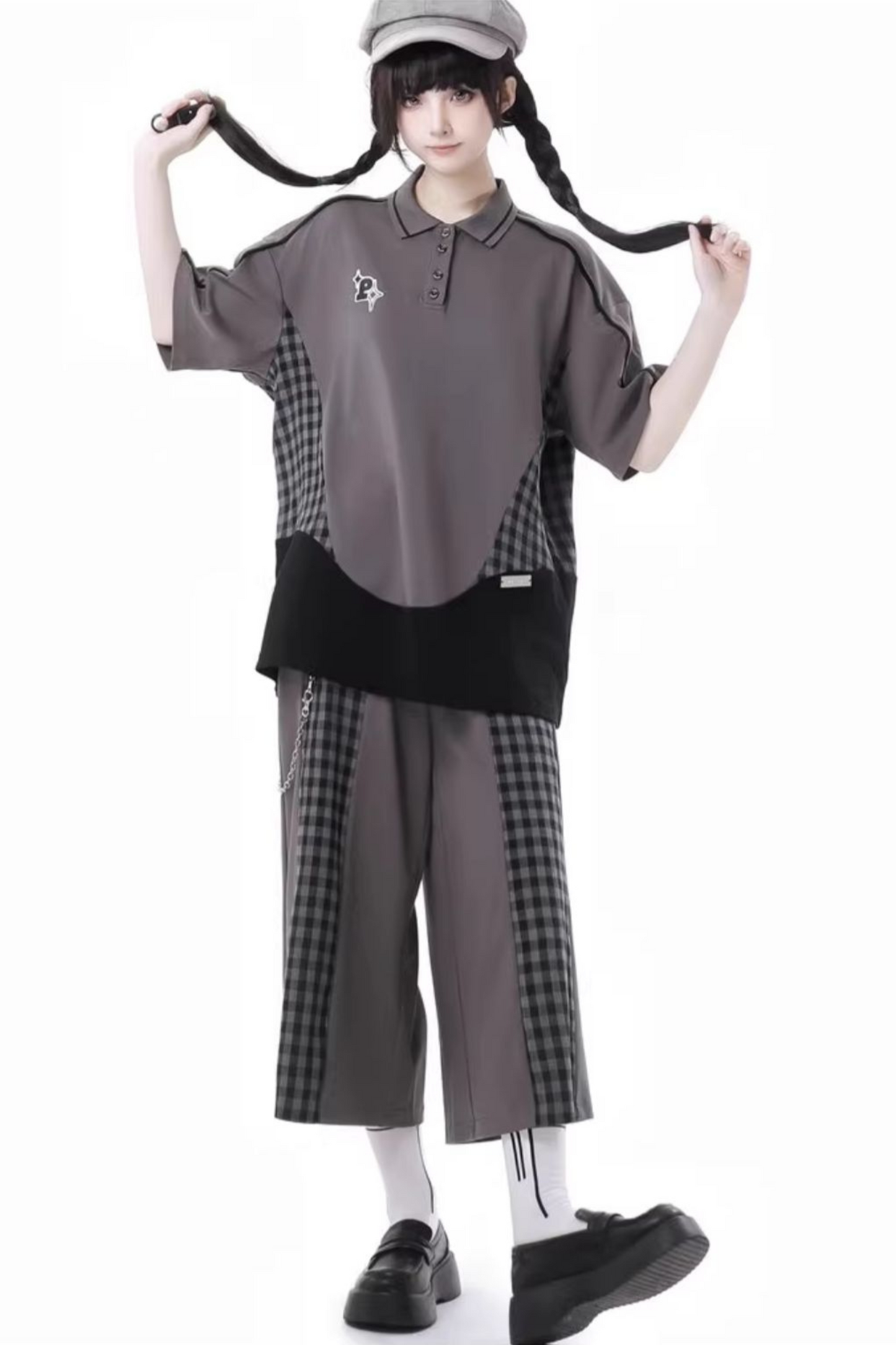 モードトップス チェックパンツ スカート カジュアル ワイド +