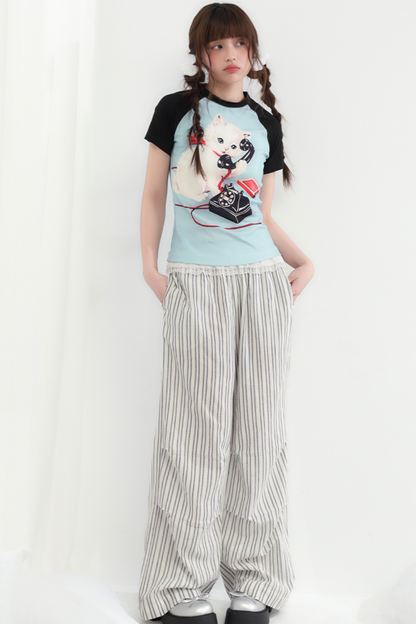 Hosen Gestreift Weit Locker Trend