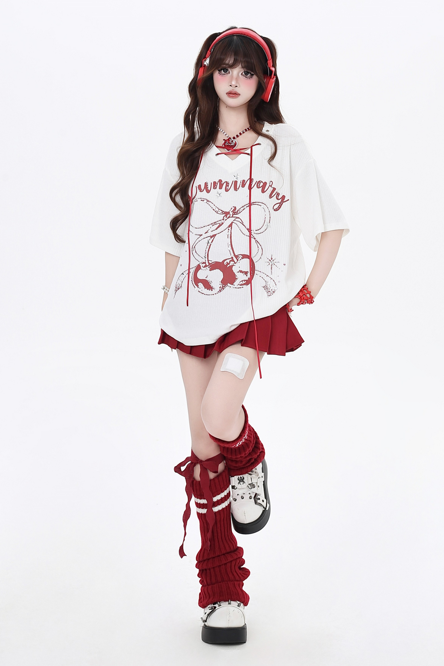 チェリーVネックのスイートトロピカルアイランドTシャツカバーアップ