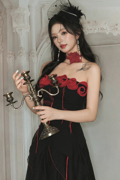 ビスチェ + クラッシュヘビーローズスカート