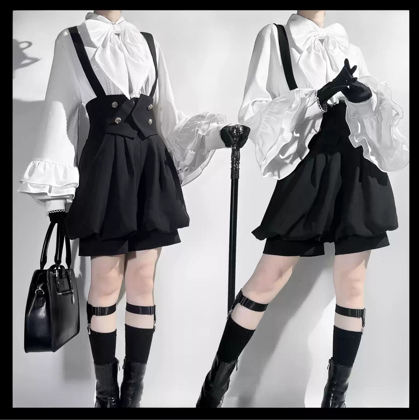 キュート+レトロショートパンツエレガントシャツリボンプリンス予約テールダーク