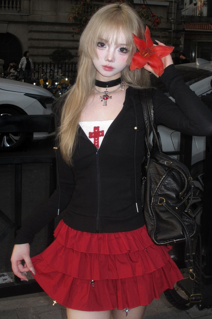 Mode cross hooded cake hoodie skirt cool tube top +