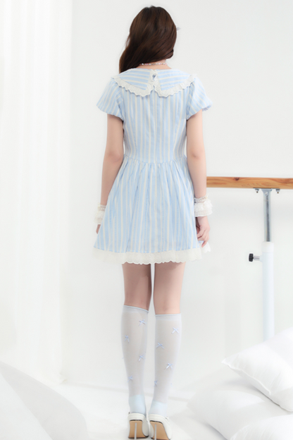 Kleid Schleife Spitze Blau Streifen