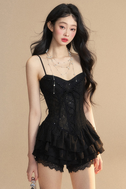 One-Shoulder French Cami Spitzenkleid Soul