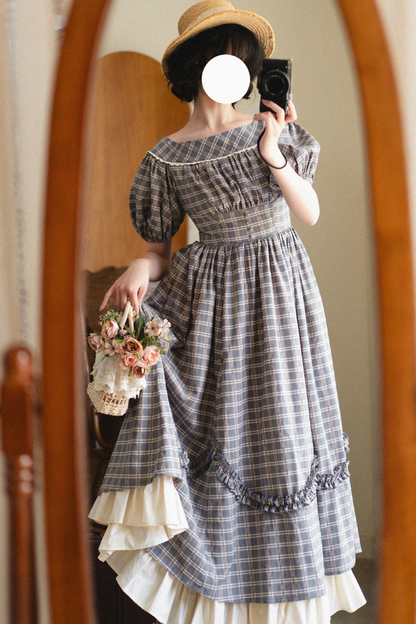 チェックレトロワードロリータペチコートドレスフォレスト+