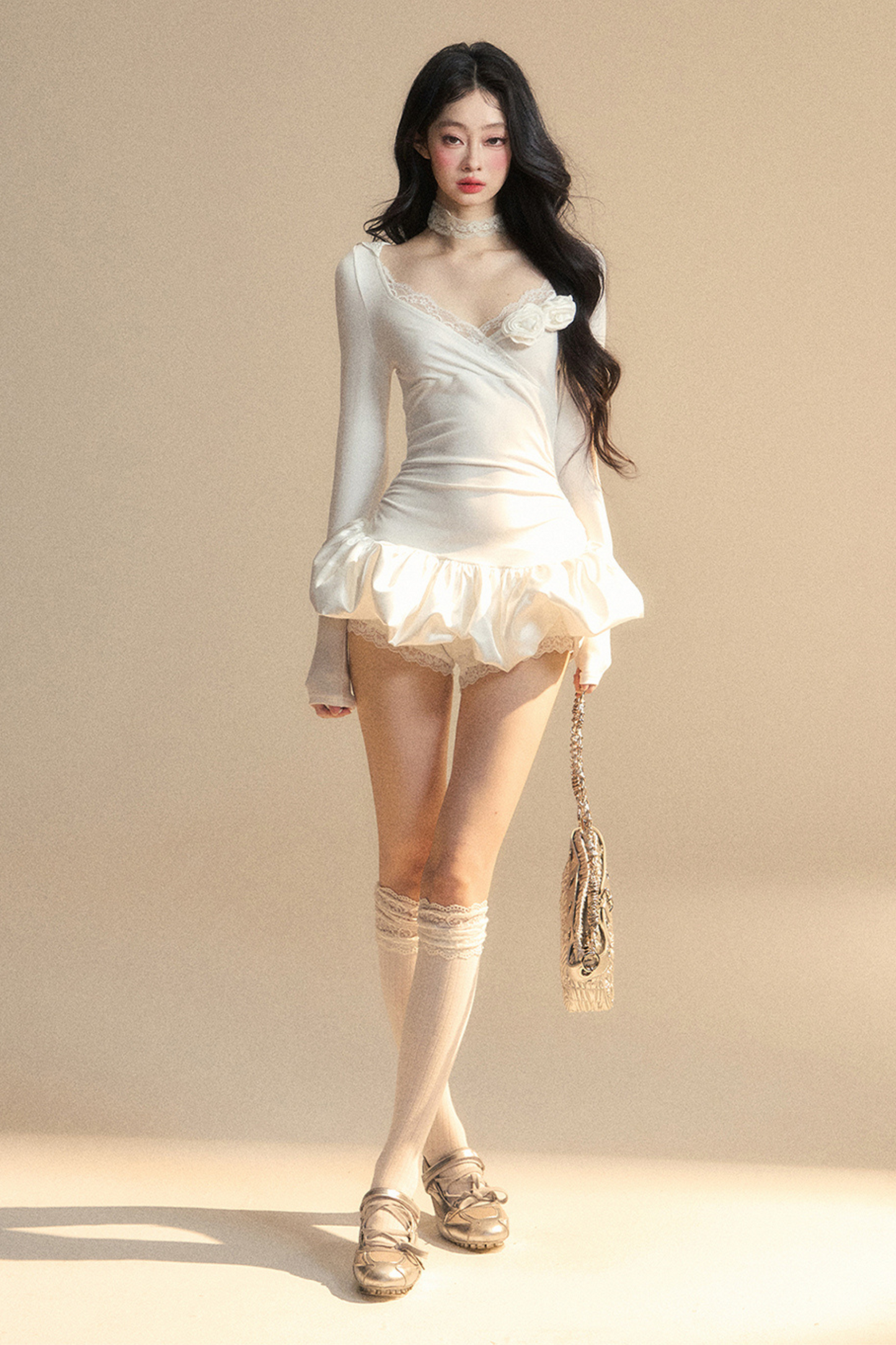 Ballon-Kurzes Spitzenkleid mit Kapuze und Ballettkern