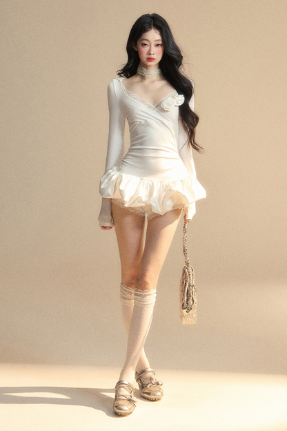 Ballon-Kurzes Spitzenkleid mit Kapuze und Ballettkern