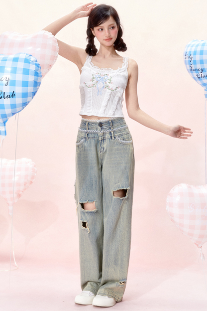 Design Korsett Schleife Süße Spitze Top