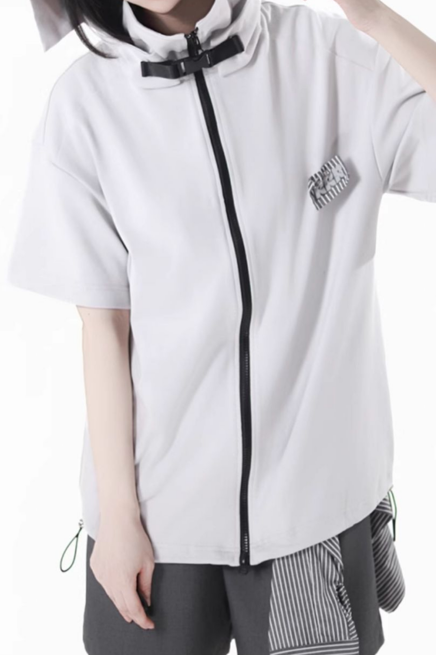 hooded pants top jacket Mode half vest sleeveless +