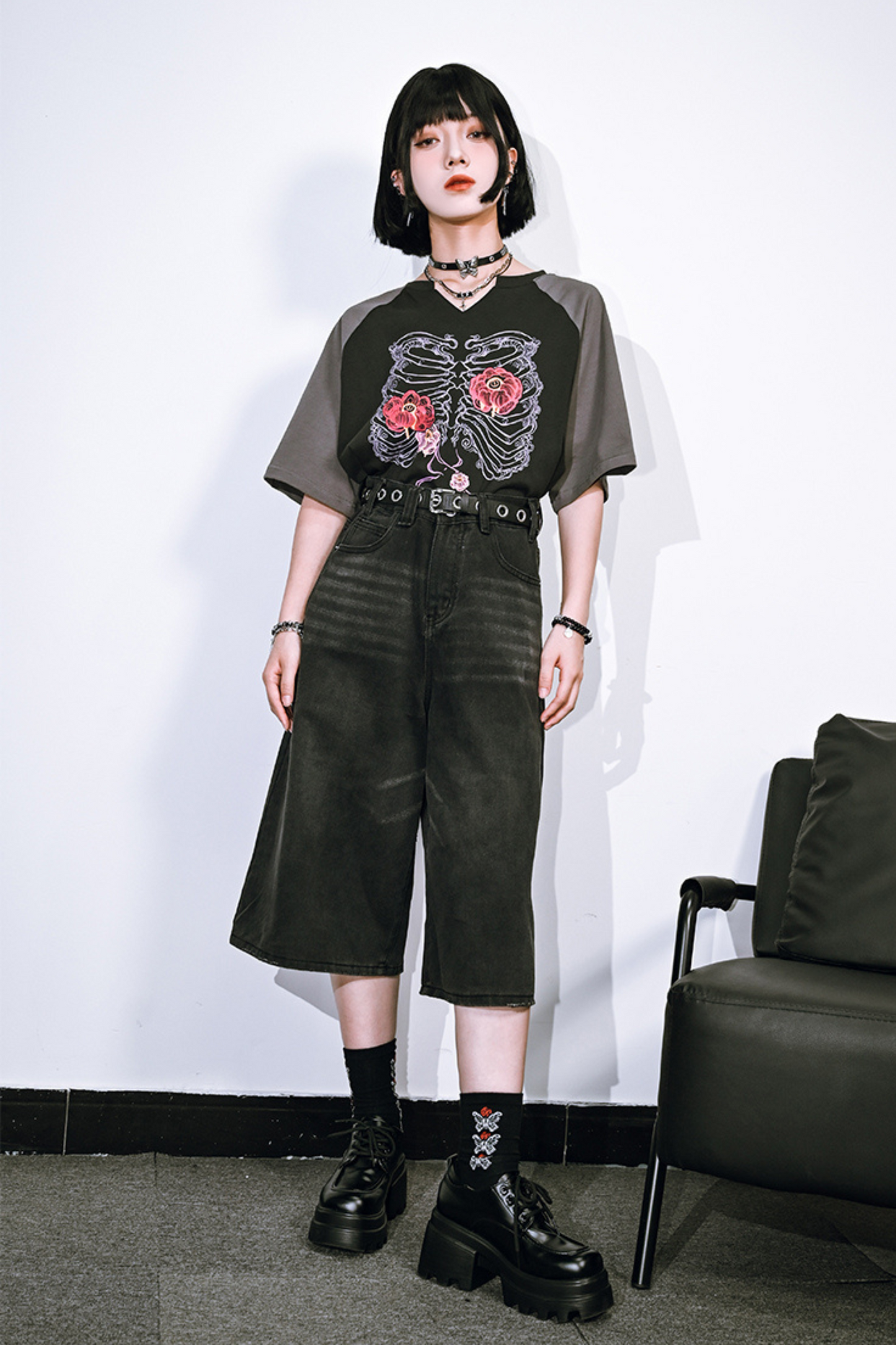 パンツ ハーフアッシュ ブラックデニム