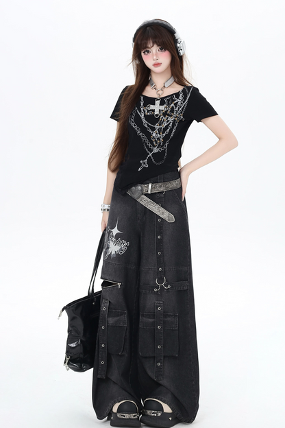 トップス ダーク クロップ シック ホロウ