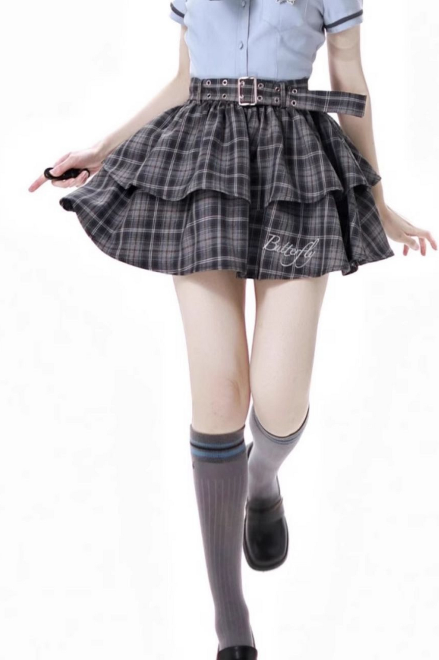 + カレッジショートサスペンダードレス、Bシャツスカート