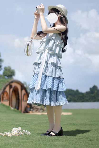 Bandkleid Brosche Himmel gestuft süß + ärmellos