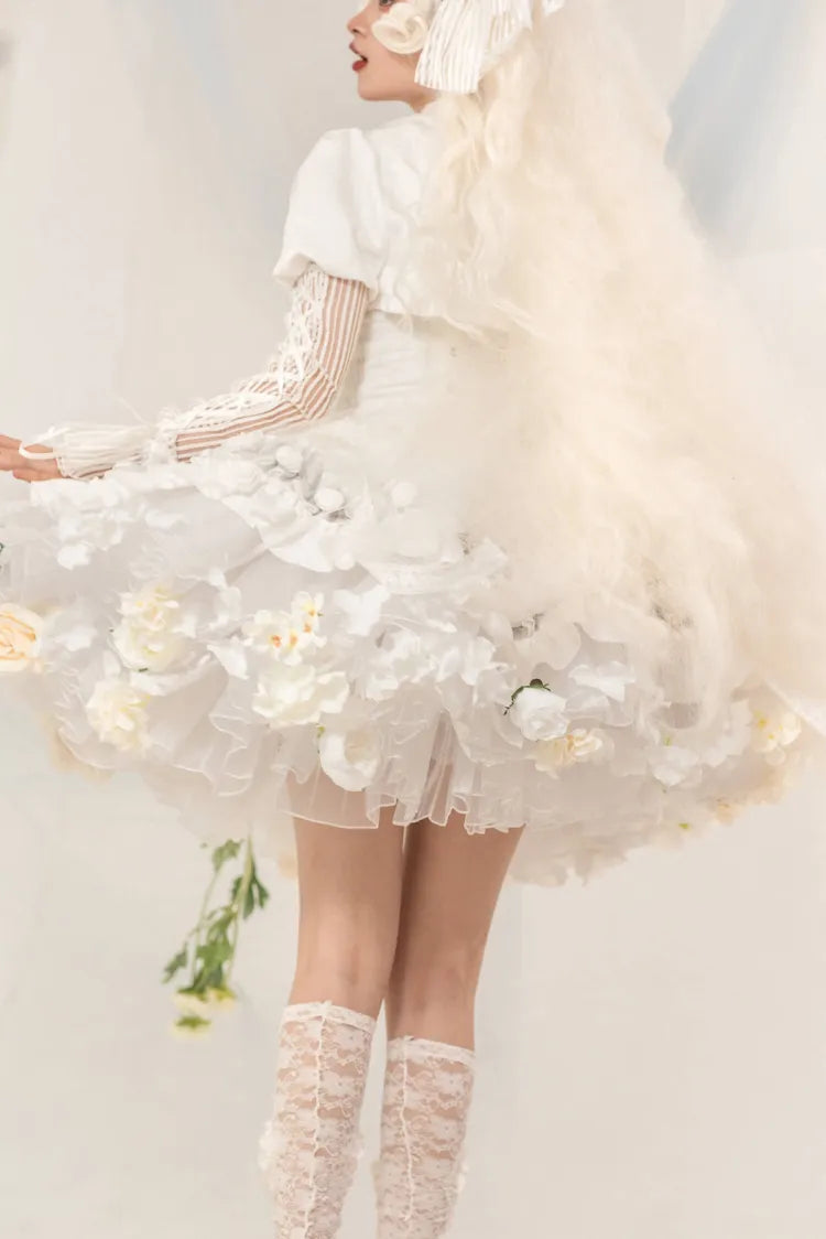 春の収穫 長さ 花柄 35cm/45cm ホワイトホワイト ペチコート