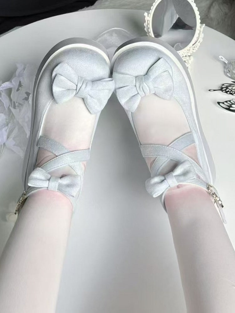 Heart Platforms Blue Snap Crossed Lolita Light with Sweet Straps