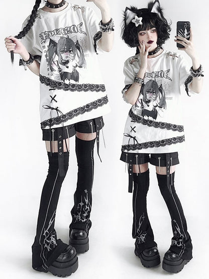 Y2K Print Black Over-the-Knee Flared Leg Warmers