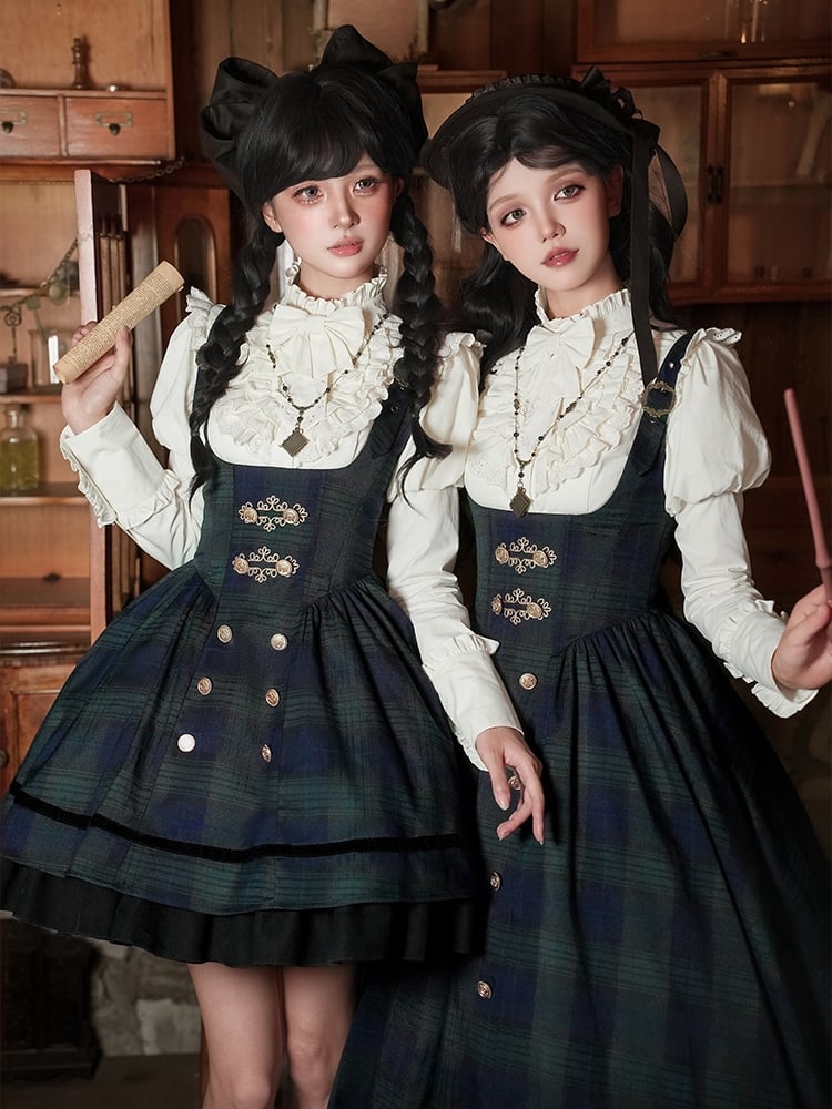 Under Lolita Long Green Style Version Plaid Preppy - Set Pattern