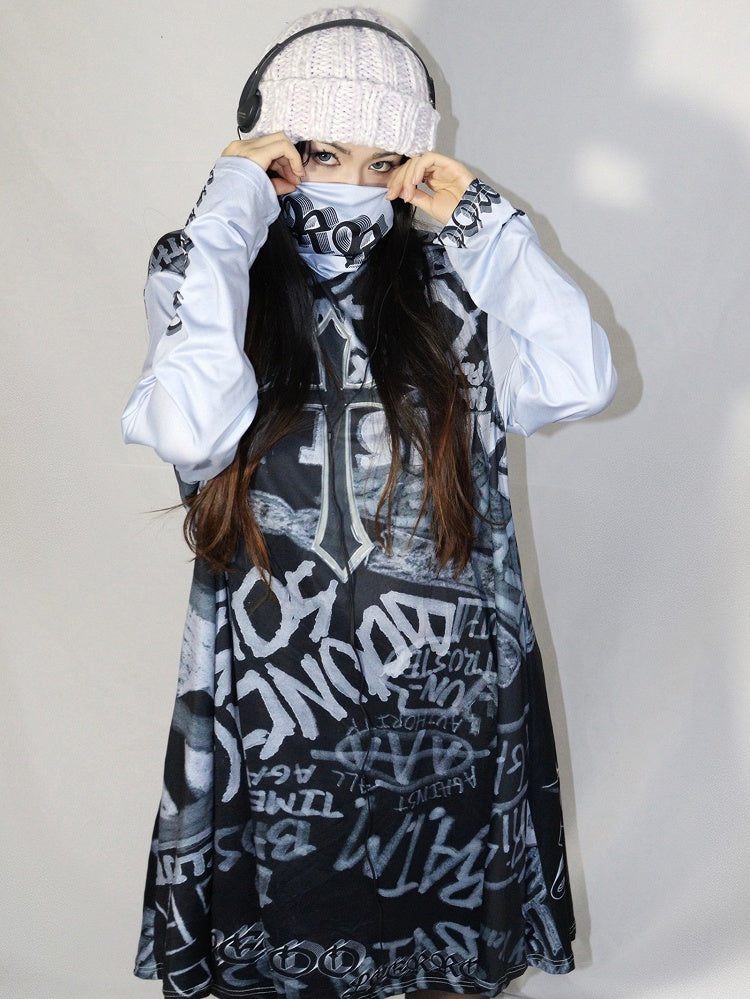 Modedruck Gyaru Kleid Grau Buchstabe