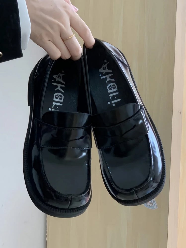 Preppy JK with Square Slip-in Design Toe Heels Low Style Black Fit