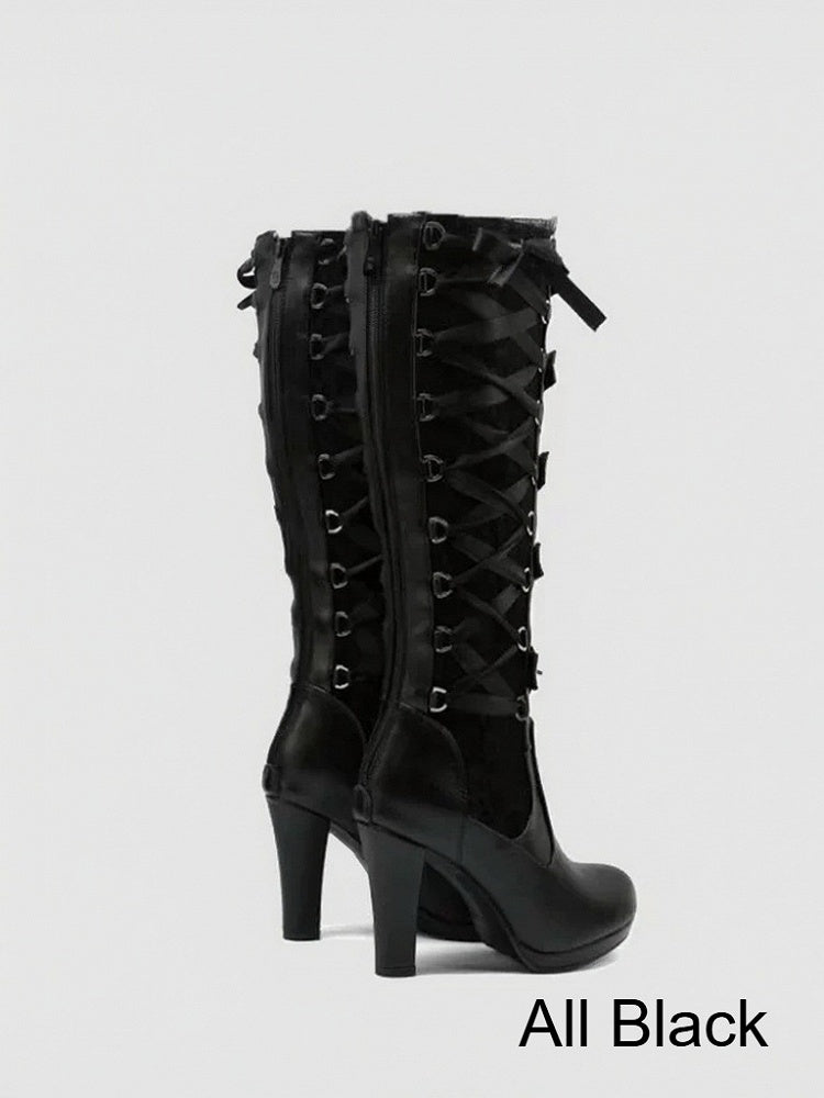 Gothic Lace-up Buckle High Boots - September