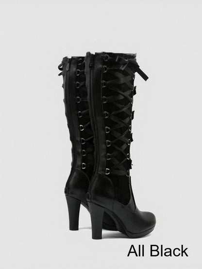 Gothic Lace-up Buckle High Boots - September