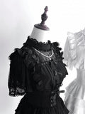 Black Neckline with Beaded Style Chain Details Illusion Criss-cross Jirai Kei Blouse