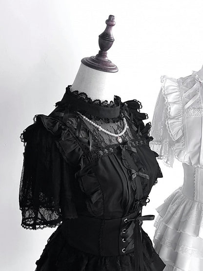 Black Neckline with Beaded Style Chain Details Illusion Criss-cross Jirai Kei Blouse