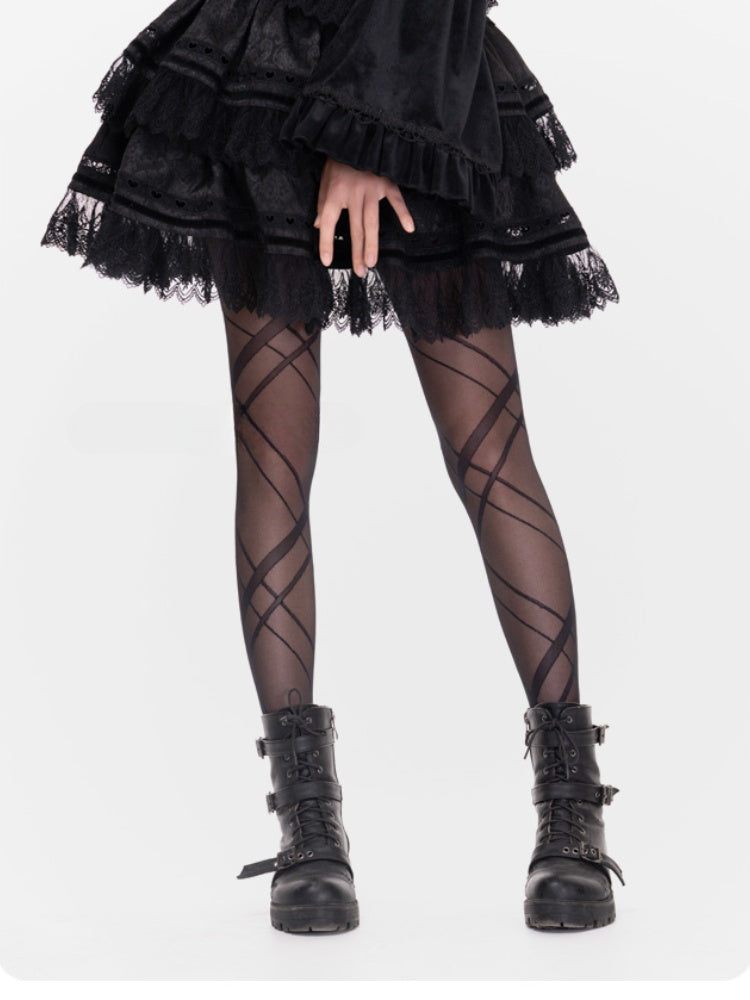 黒の半透けクリスコースバンドロリータタイツ