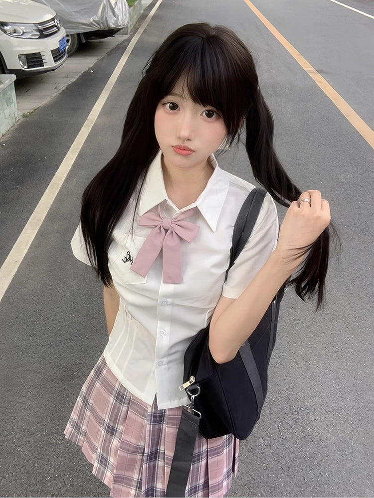 Preppy White Shirt Style Letter Embroidery Uniform JK