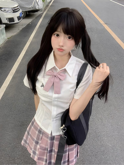 Preppy White Shirt Style Letter Embroidery Uniform JK