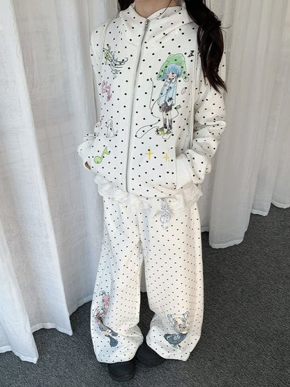 Veste Polka à Imprimé Fille Point Noir Dessin Animé Blanc